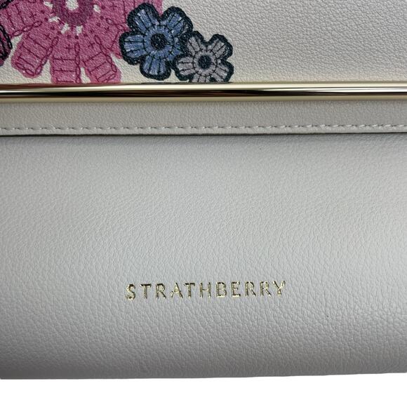 Strathberry Stylist Floral Print Crossbody Leather Clutch Bag White Gold - Picture 10 of 15